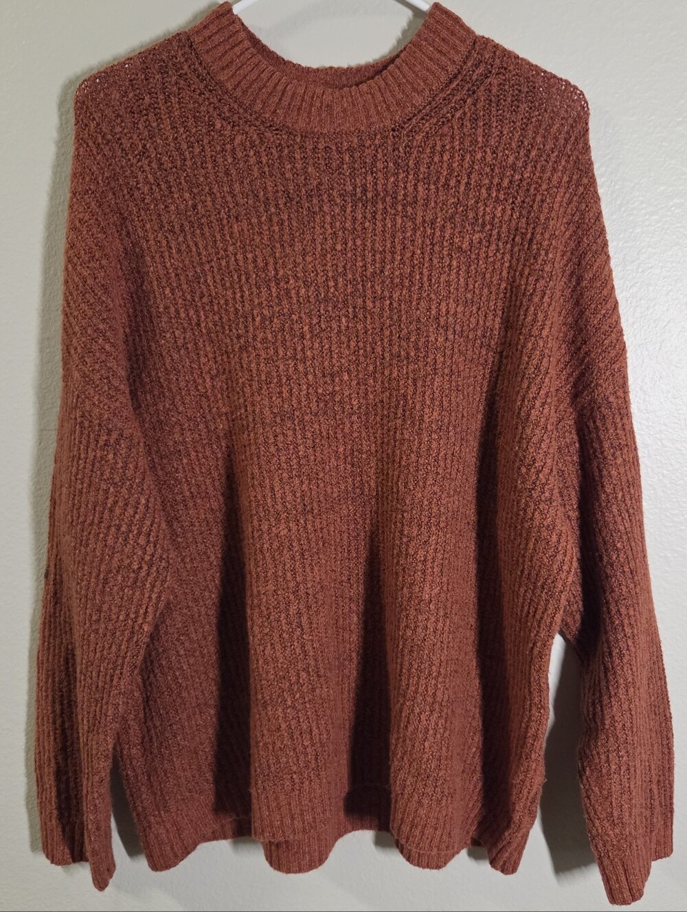 American Eagle Rust Orange Oversized Knit Crewneck Pullover Sweater Medium